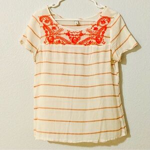 Women's Cream and Orange Embroidered Top